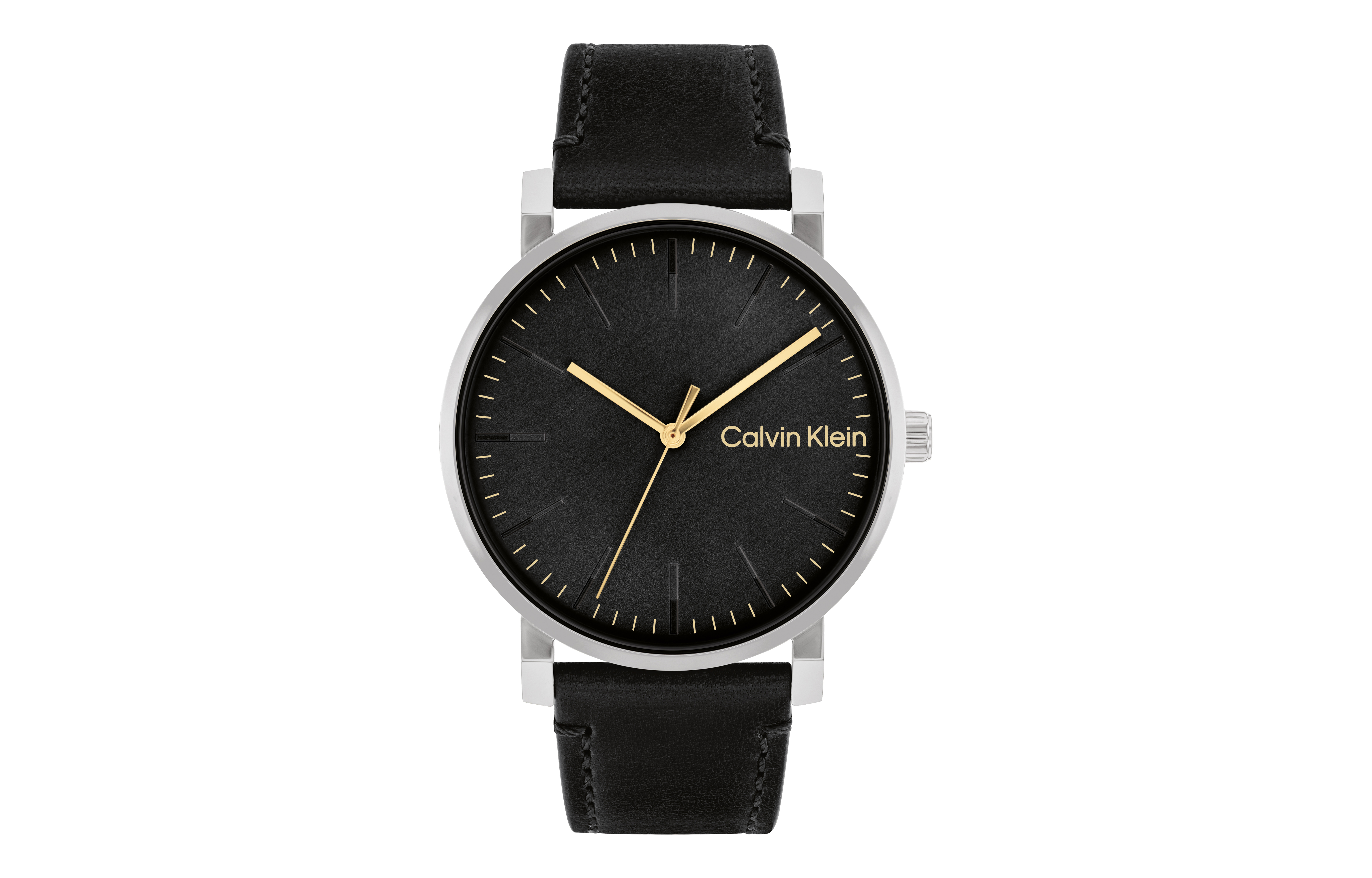 CALVIN KLEIN Watch Quartz Movement Leather Strap 43mm Black Dial Men's ...