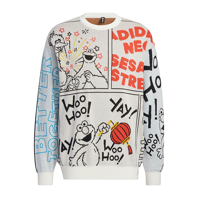 adidas X SESAME STREET Crossover Cartoon Alphabet Full Print Round Neck Knitwear