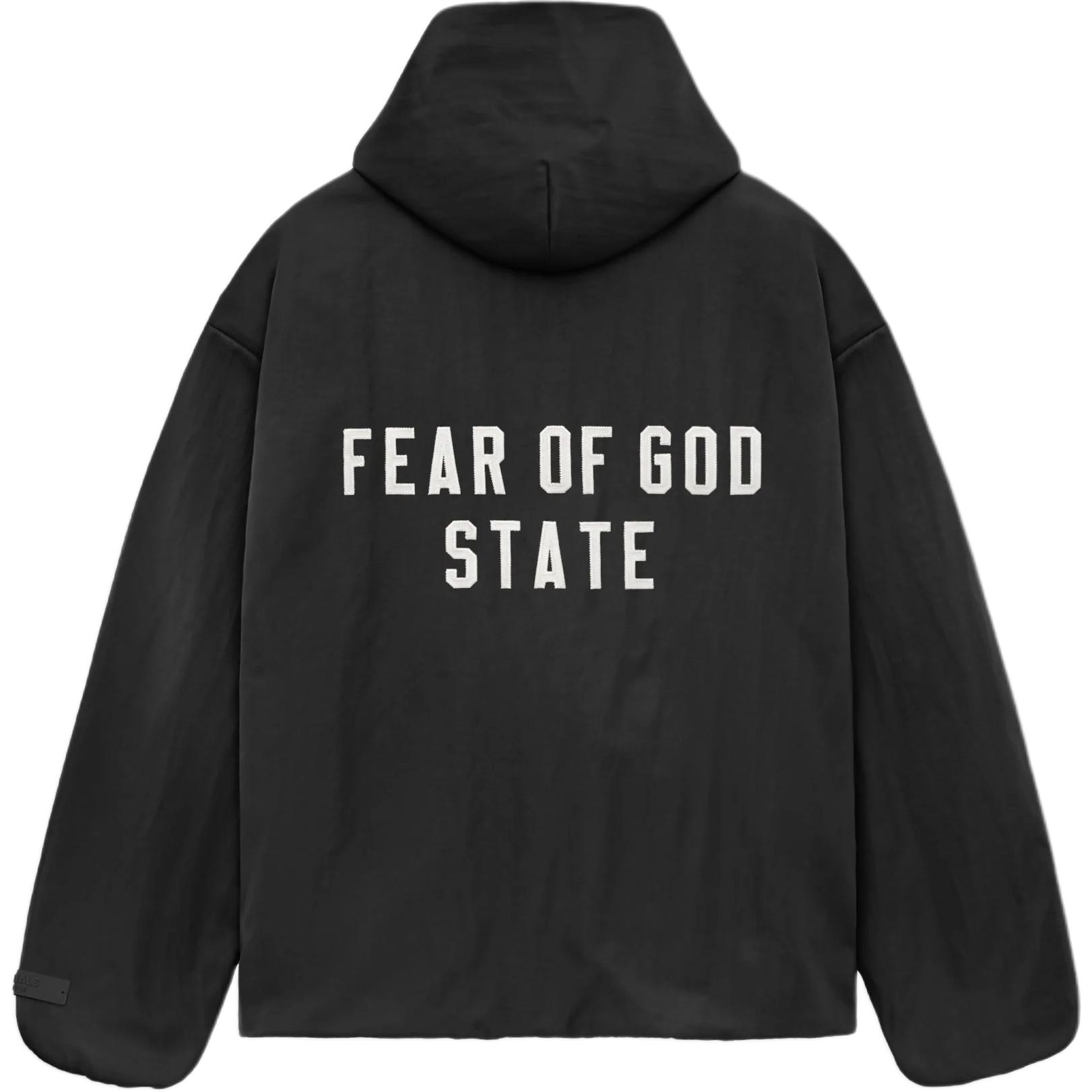 Fear of God Essentials FALL24 HOLIDAY Textured Nylon Hooded Coaches Jackett Logo /BLACK Fear of God Essentials FALL24 HOLIDAY Textured Nylon Hooded Coaches Jackett Logo /BLACK
